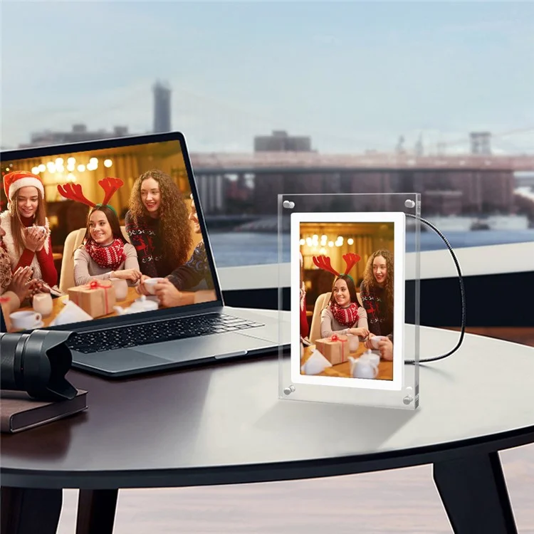 5-Zoll-LCD-Display Acryl-Videobilderrahmen horizontal/vertikal Digitaler Fotorahmen für Zuhause, Büro mit 1G internem Speicher / USB-C-Kabel - US-Stecker