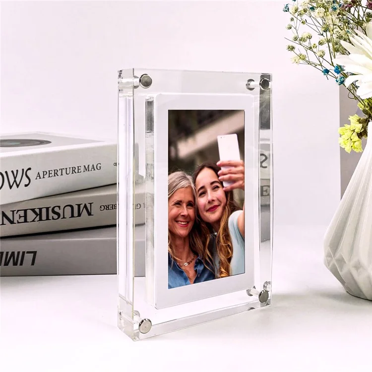 5-inch LCD Display Acrylic Video Picture Frames Horizontal Vertical Digital Photo Frame for Home, Office with 1G Internal Memory / Type-C Cable - UK Plug
