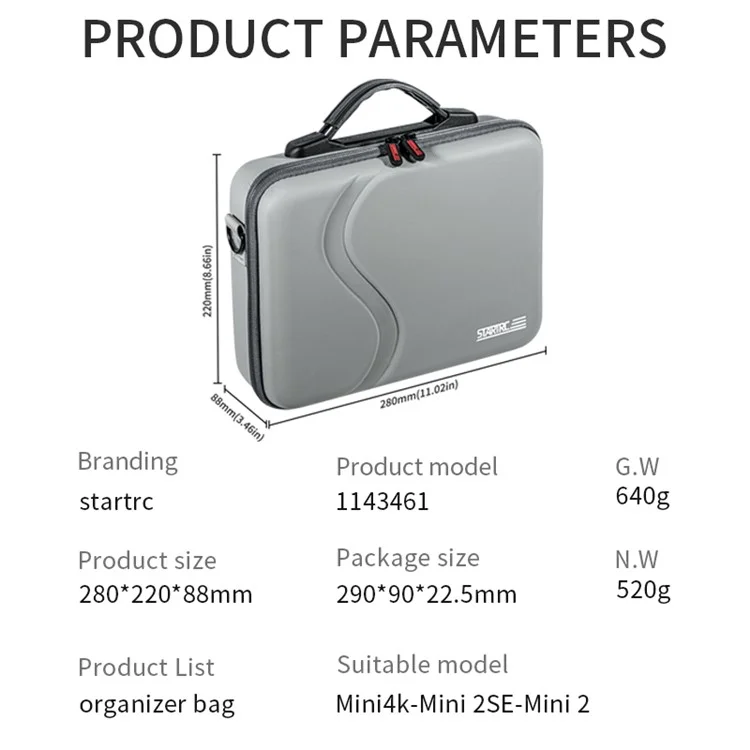 STARTRC 1143461 For DJI Mini 4K / Mini 2 SE / Mini 2 RC Drone Storage Bag PU Handbag Shoulder Bag