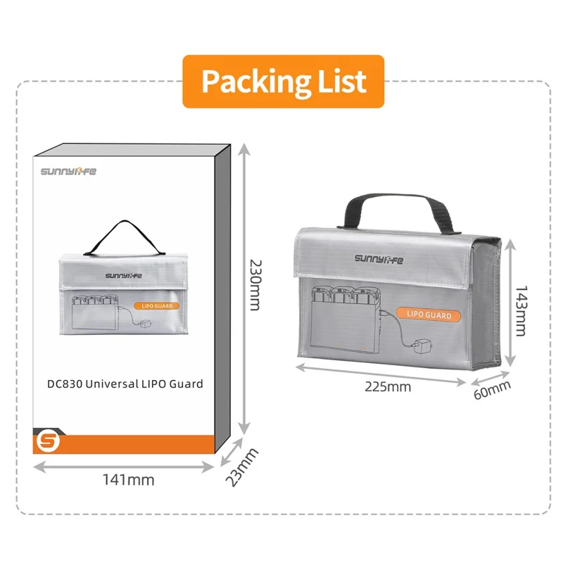 SUNNYLIFE DC830 For Drone Charging Hub Universal Lipo Battery Guard Explosion-Proof Bag