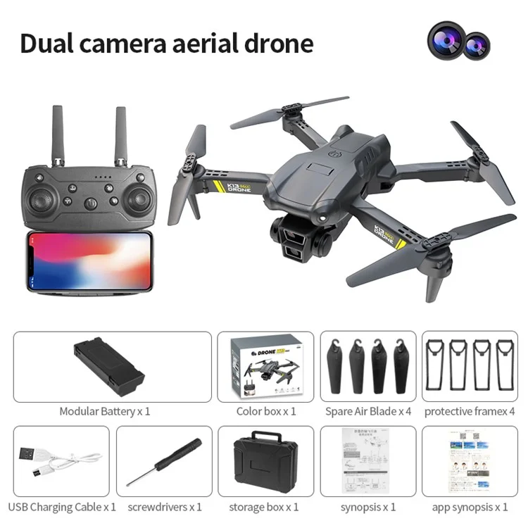XKJ K13 Max Altitude Hold RC Drone HD Aerial Photography Foldable Quadcopter, Dual Lens / 1 Battery - Black

Квадрокоптер XKJ K13 с удержанием максимальной высоты, HD-аэрофотосъемкой, складной конструкцией, двойной линзой / 1 батарея - черный