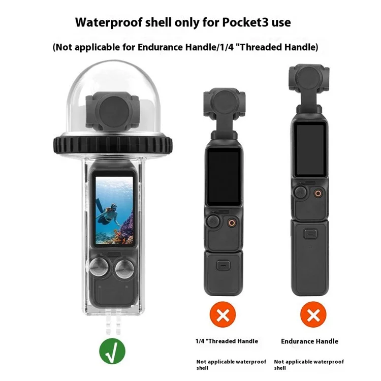 BRDRC Waterproof Case for DJI Osmo Pocket 3 40m Underwater Diving Action Camera Protector - Transparent Black