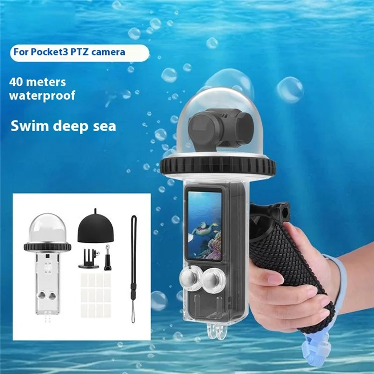 BRDRC Waterproof Case for DJI Osmo Pocket 3 40m Underwater Diving Action Camera Protector - Transparent Black