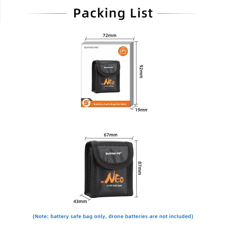 SUNNYLIFE NE-DC849 2-Battery Storage Bag for DJI Neo Drone Battery Explosion-Proof Carrying Case