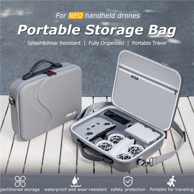 STARTRC 1150193 Portable PU Carrying Case for DJI Neo Drone with Shoulder Strap, 3-Battery Version