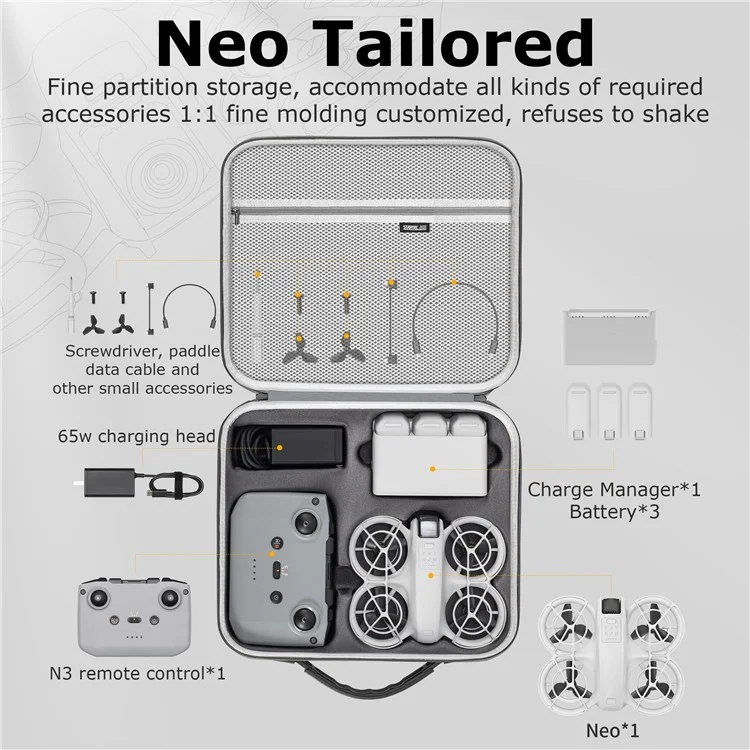 STARTRC 1150193 Portable PU Carrying Case for DJI Neo Drone with Shoulder Strap, 3-Battery Version