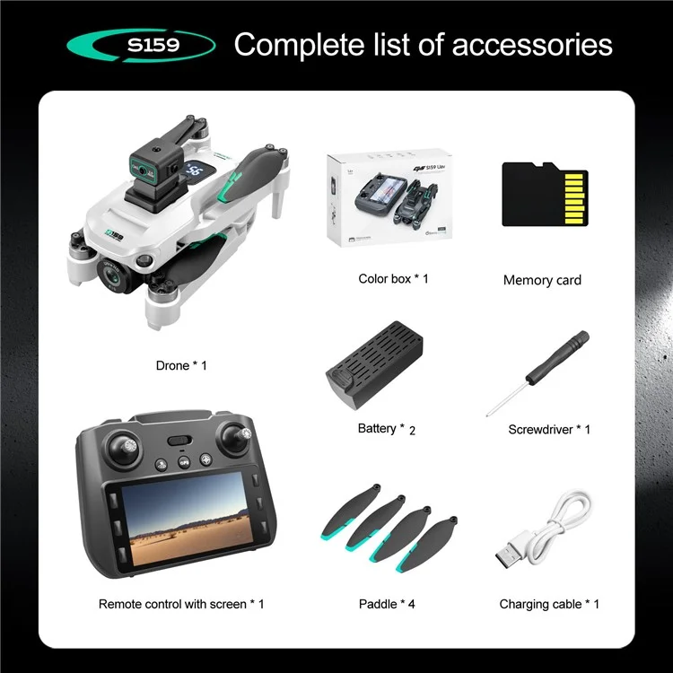 S159 HD Aerial Photography RC Drone GPS -positionierungshindernisvermeidung Quadcopter, 2 Batterien - Schwarz