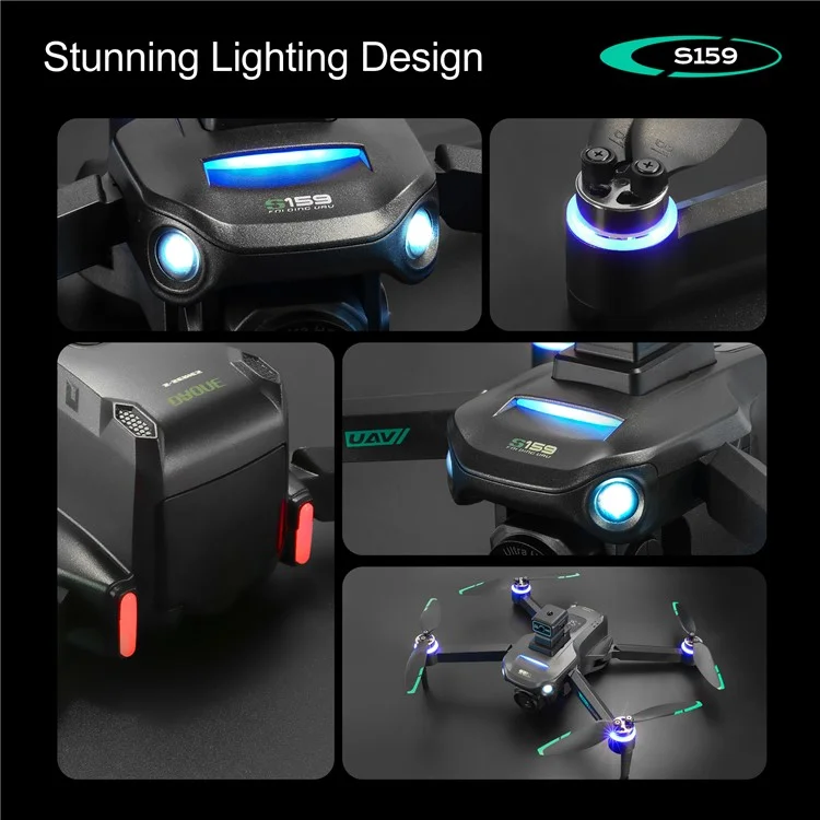 S159 HD Aerial Photography RC Drone GPS -positionierungshindernisvermeidung Quadcopter, 2 Batterien - Schwarz