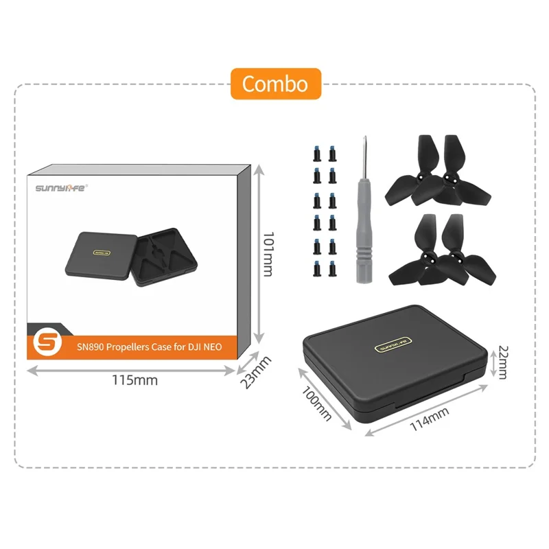 SUNNYLIFE NE-SN891 طقم إصلاح ي constist من زوجين من الدوارات + صندوق تخزين للطائرة المسيرة DJI NEO - أزرق
