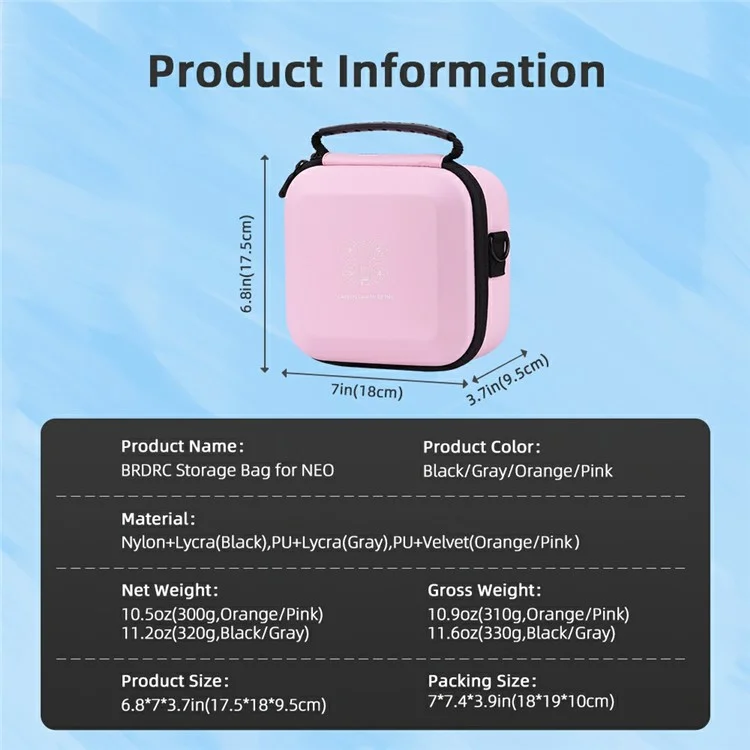 BRDRC For DJI Neo Drone Carrying Case Portable Storage Bag with Shoulder Strap - Pink