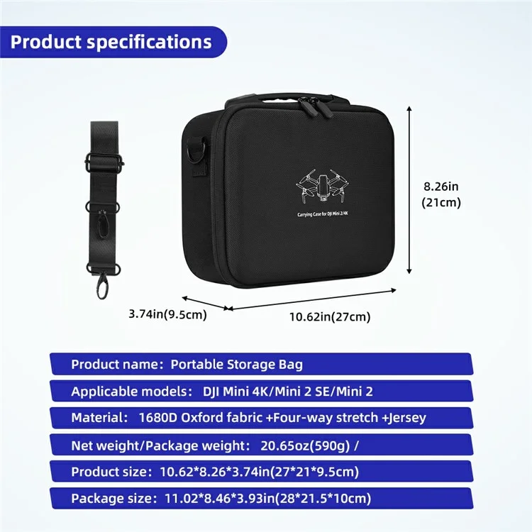 Brdrc Pour Dji Dji Mini 4k / Mini 2 se / Mini 2 Sac de Rangement de Choc de Protection Avec Amortisseur Avec Bandoulière