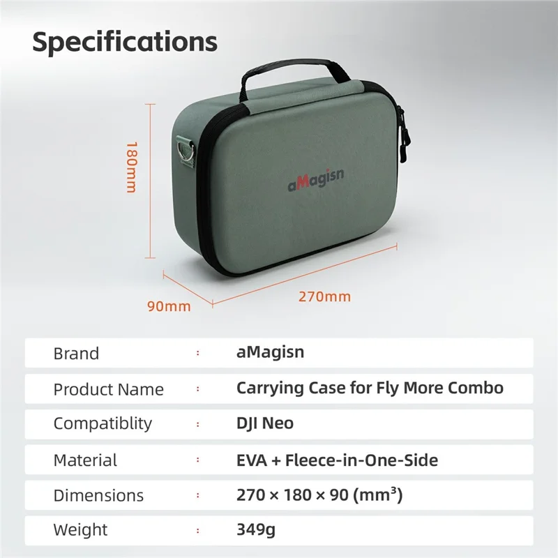 AMAGISN For DJI Neo Protective Case RC Drone Portable Storage Bag with Shoulder Strap - Black