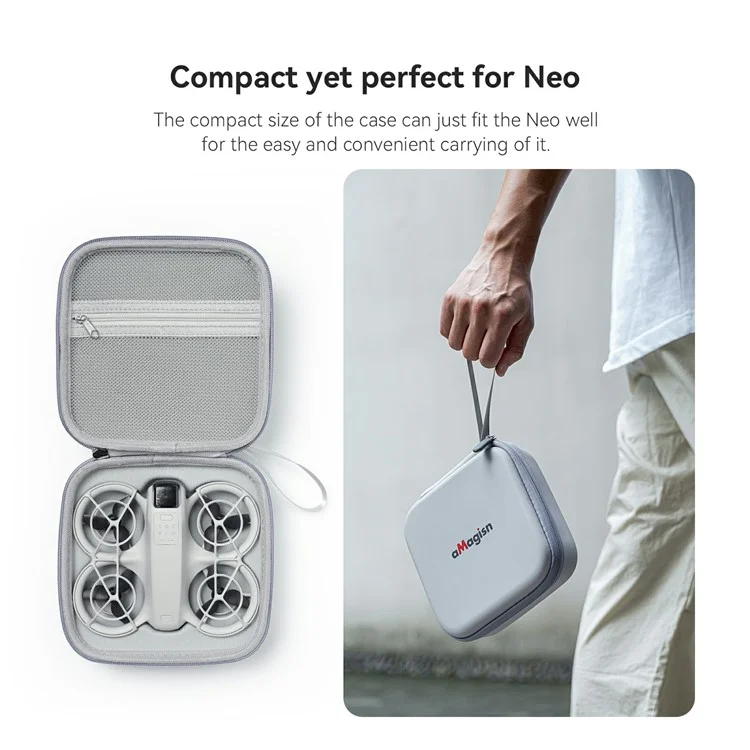 AMAGISN For DJI Neo Carrying Case RC Drone Portable Storage Bag with Carabiner - Grey