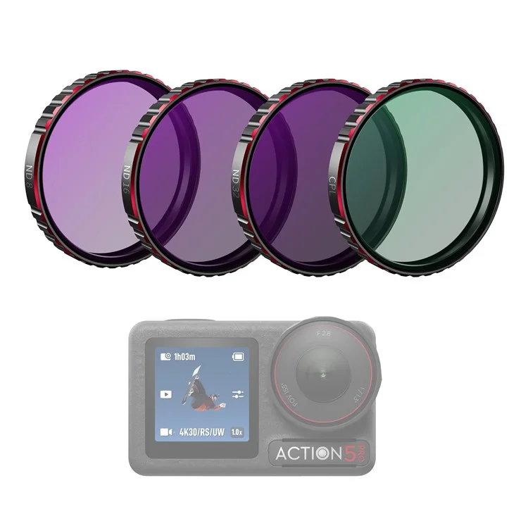 STARTRC 1145588 4Pcs / Ensemble pour DJI Osmo Action 5 Pro Caméra d'action ND8 / 16 / 32 + Filtres CPL
