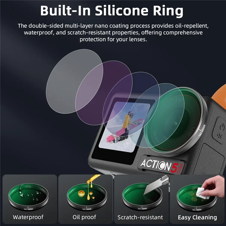 BRDRC 6Pcs Filters for DJI Osmo Action 5 Pro / 4  / 3 UV+CPL+ND8+ND16+ND32+ND64 Filters Set