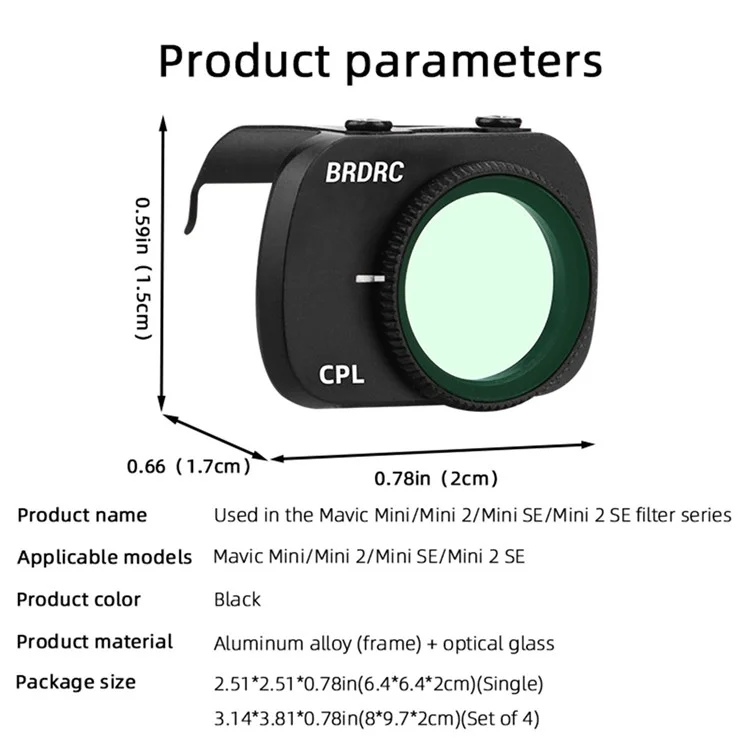 BRDRC ND8PL+ND16PL+ND32PL+ND64PL Filter Kit for DJI Mini 4K / Mini SE / Mini 2 / Mini 1 RC Drone Filters