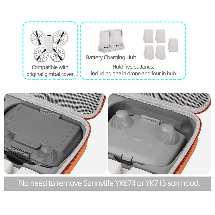 SUNNYLIFE FP-B958 DJI Flip Drohne Tragetasche 5 Batterien Ledertasche - Orange
