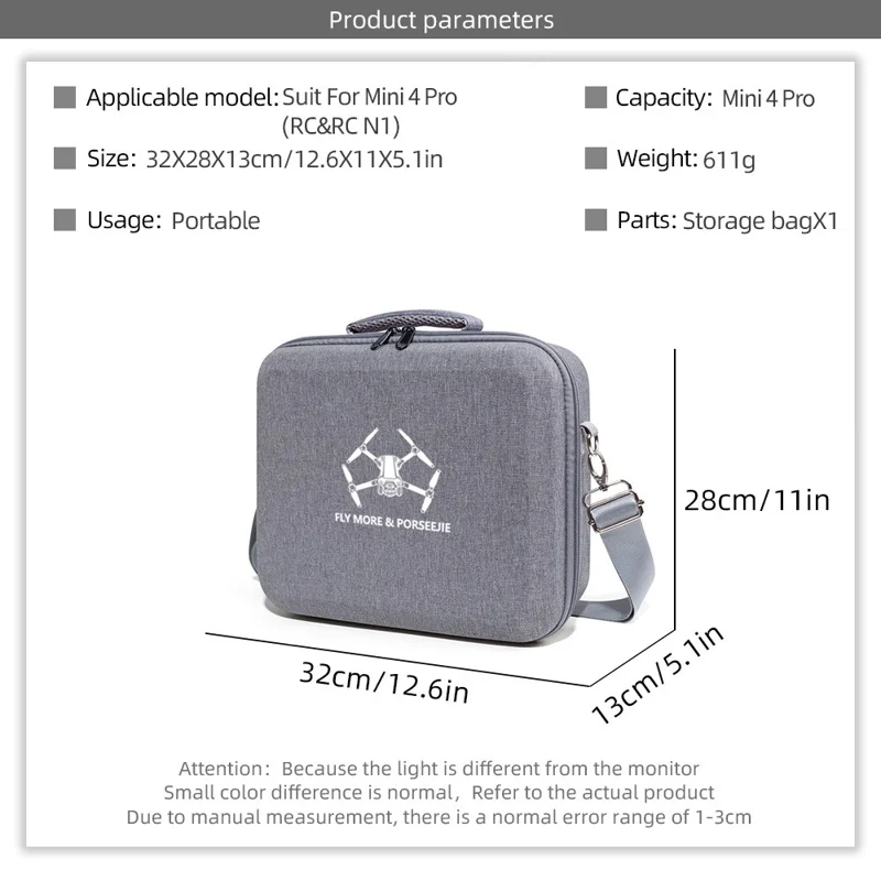 For DJI Mini 4 Pro Drone Carrying Case Shockproof Storage Shoulder Bag - Red Liner