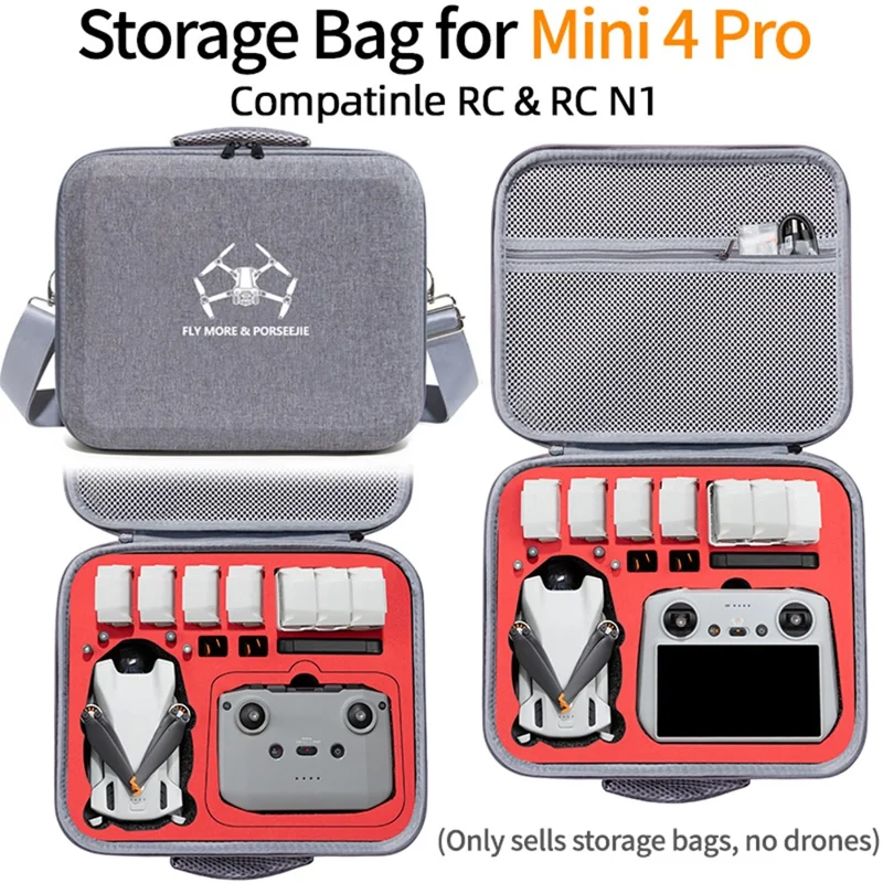 For DJI Mini 4 Pro Drone Carrying Case Shockproof Storage Shoulder Bag - Red Liner