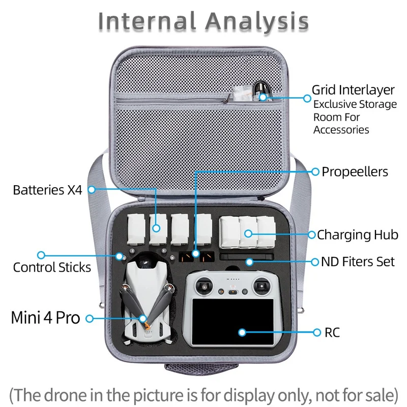For DJI Mini 4 Pro Drone Carrying Case Shockproof Storage Shoulder Bag - Red Liner