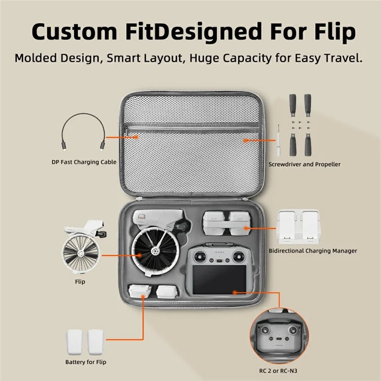 BRDRC Für DJI Flip Multifunktionale Aufbewahrungstasche – Stoßfeste und Wasserdichte Hartschale mit Netztasche