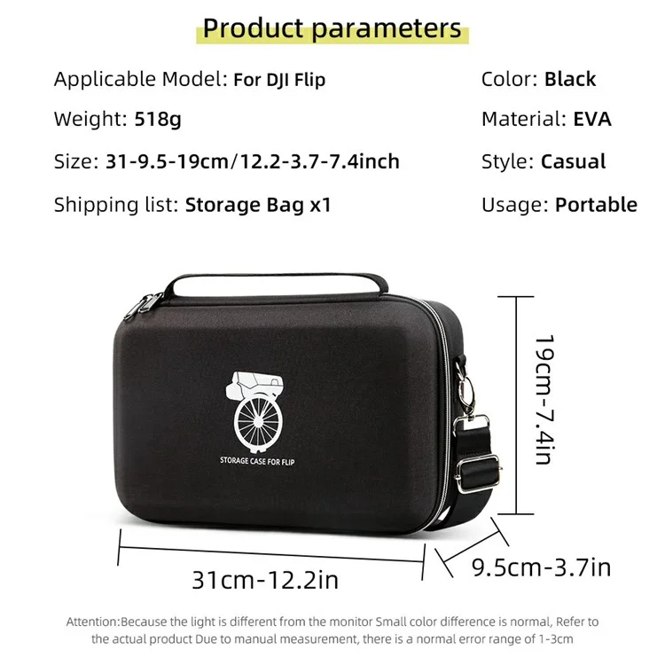 Carrying Case for DJI Flip + RC-2 Remote Controller Storage Bag RC Drone EVA Protective Bag - Black