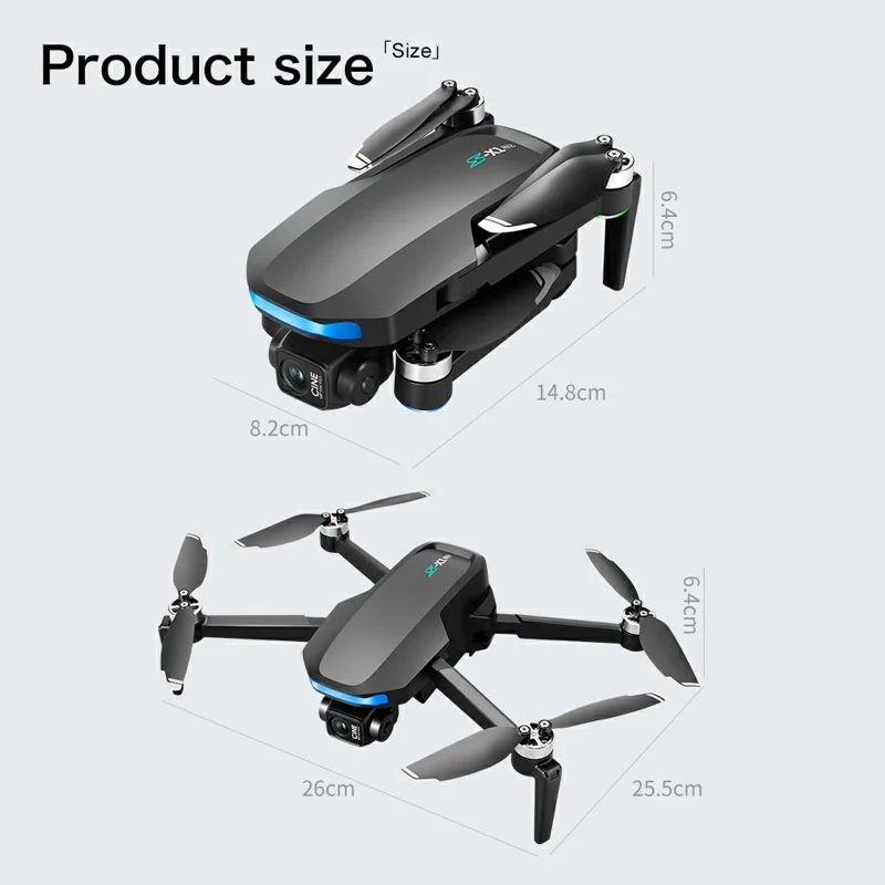 S-X1 Aerial Photography GPS Drone 3-Axis Gimbal Brushless Quadcopter, Single Battery - Black