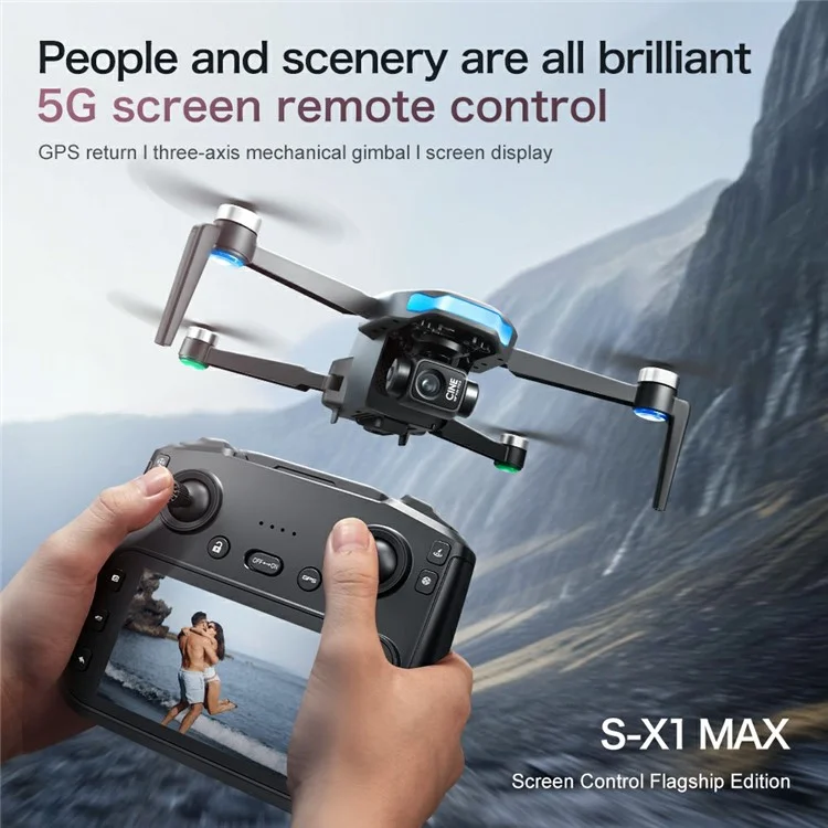 S-X1 Aerial Photography GPS Drone 3-Axis Gimbal Brushless Quadcopter, Dual Battery - Black