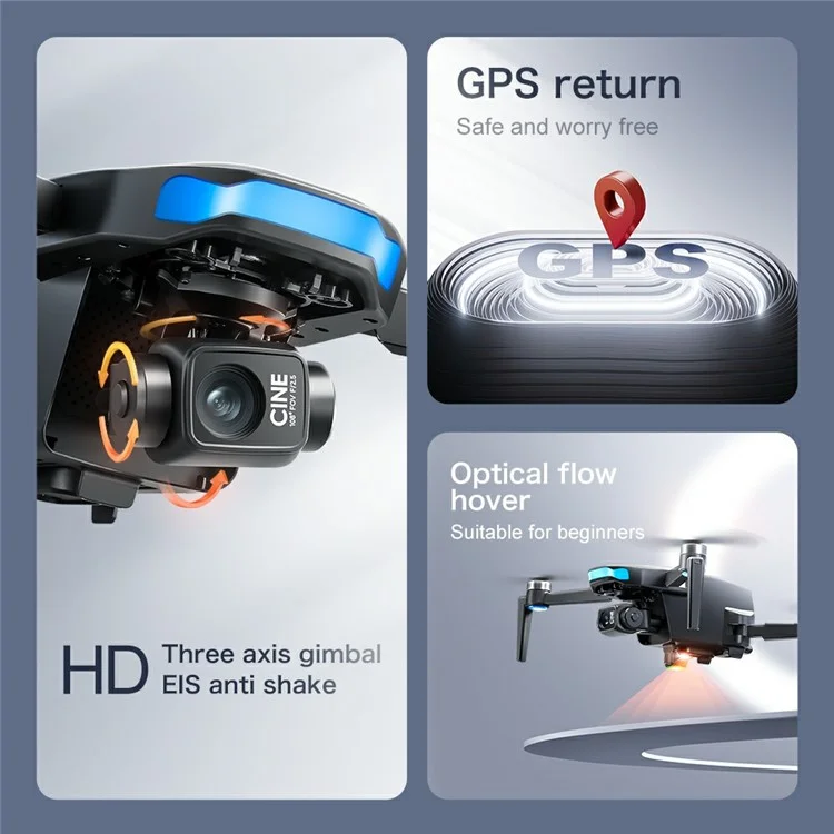 S-X1 Aerial Photography GPS Drone 3-Axis Gimbal Brushless Quadcopter, Dual Battery - Black