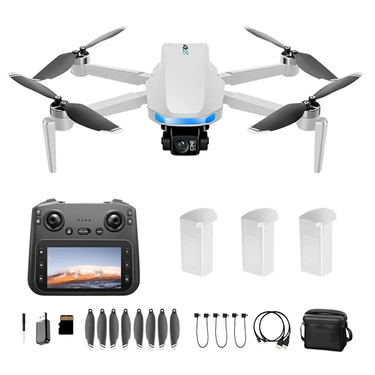 S-X1 Aerial Photography GPS Drone 3-Axis Gimbal Brushless Quadcopter, Three Batteries - White