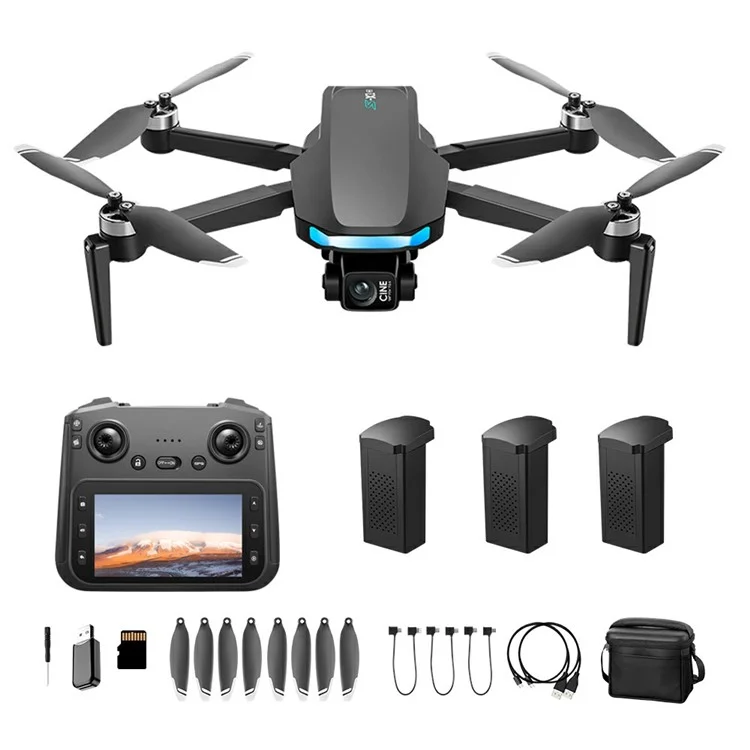 S-X1 Aerial Photography GPS Drone 3-Axis Gimbal Brushless Quadcopter, Three Batteries - Black