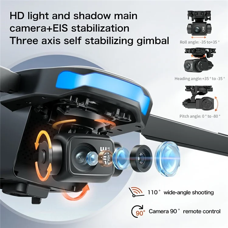 S-X1 Aerial Photography GPS Drone 3-Axis Gimbal Brushless Quadcopter, Three Batteries - Black