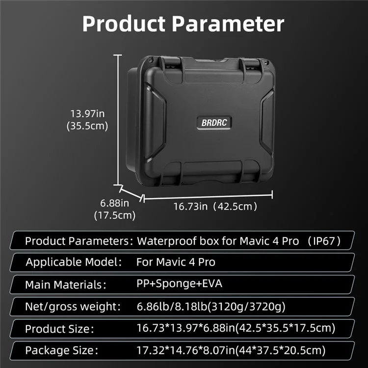 BRDRC for DJI Mavic 4 Pro Case Waterproof IP67 Dustproof Storage Bag Drone Accessories