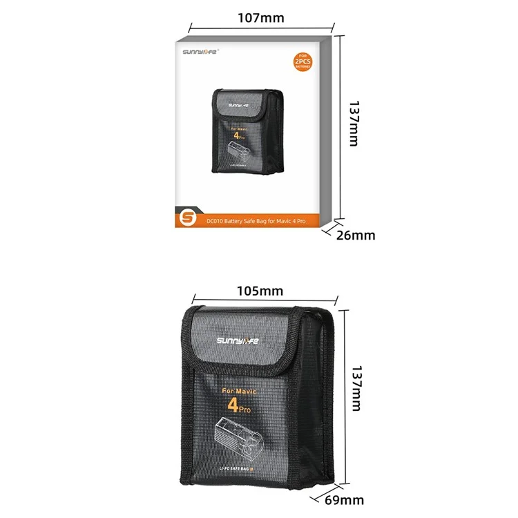 SUNNYLIFE M4P-DC010 For DJI Mavic 4 Pro Battery Safety Bag Explosion-Proof Pouch for 2 Batteries