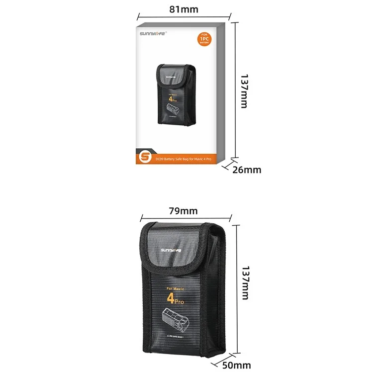 SUNNYLIFE M4P-DC09 For DJI Mavic 4 Pro Battery Safety Bag Explosion-Proof Pouch for Single Battery
