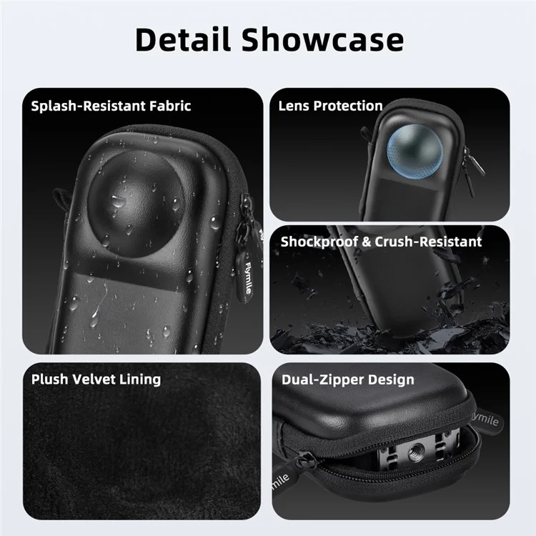 FLYMILE For Insta360 X5 Camera PU Storage Bag Protective Case with Carabiner