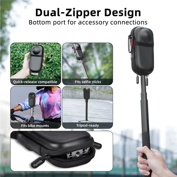 FLYMILE For Insta360 X5 Camera PU Storage Bag Protective Case with Carabiner