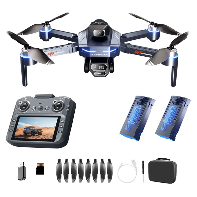 GT8 720P WiFi FPV Brushless Obstacle Avoidance Drone with Battery Display LCD Screen, Dual Batteries