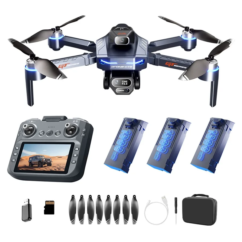 GT8 720P WiFi FPV Brushless Drohne mit Hinderniserkennung, LCD-Bildschirm und Batterieanzeige, Drei Batterien