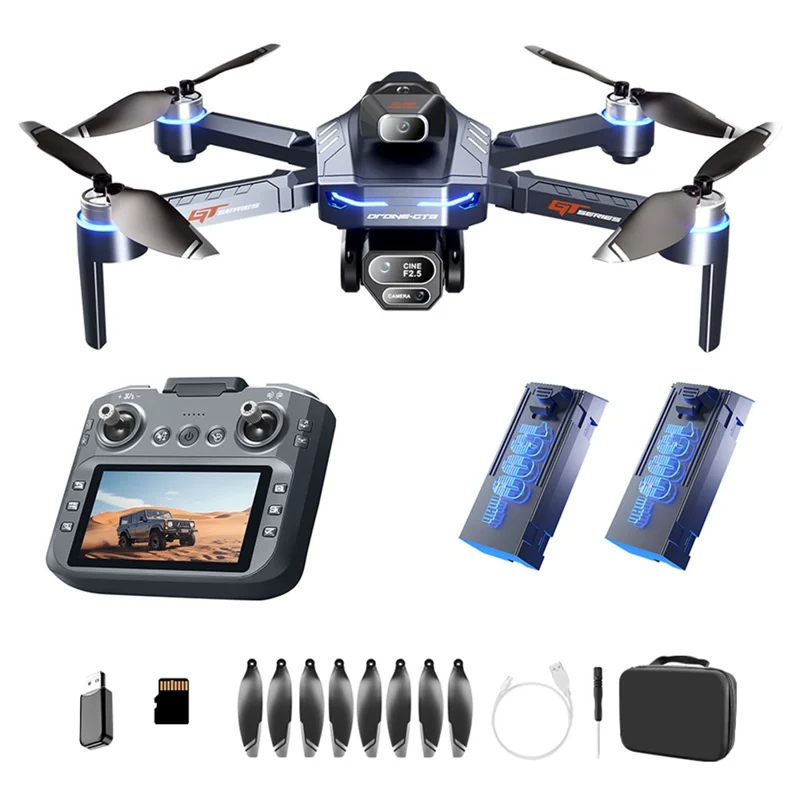 GT8 480P WiFi FPV Brushless Obstacle Avoidance Drone with Battery Display LCD Screen, Dual Batteries