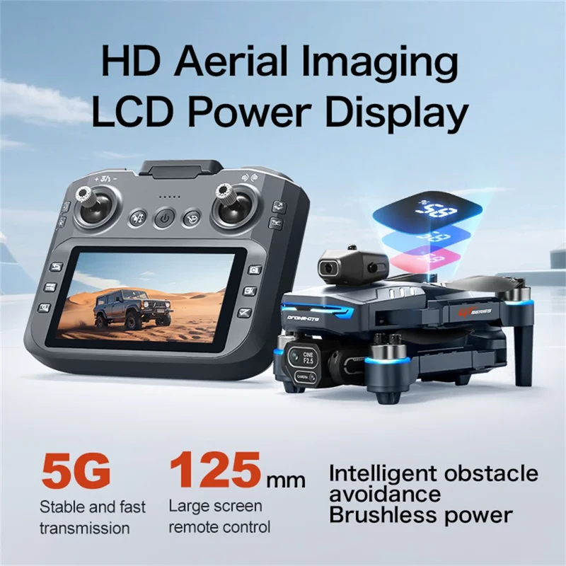 GT8 480P WiFi FPV Brushless Obstacle Avoidance Drone with Battery Display LCD Screen, Three Batteries