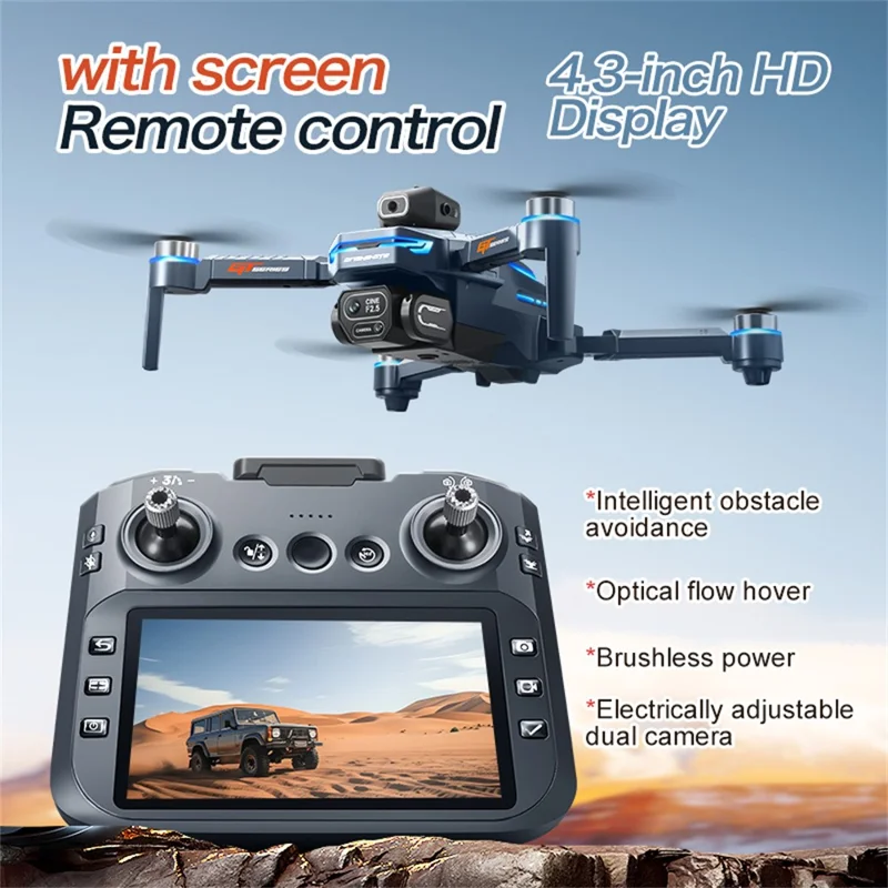 GT8 480P WiFi FPV Brushless Obstacle Avoidance Drone with Battery Display LCD Screen, Three Batteries