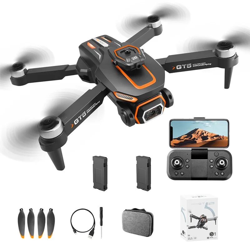 GT5 Drone RC Pliable avec Caméra HD 480P WiFi FPV Quadricoptère Brushless avec 2 Batteries