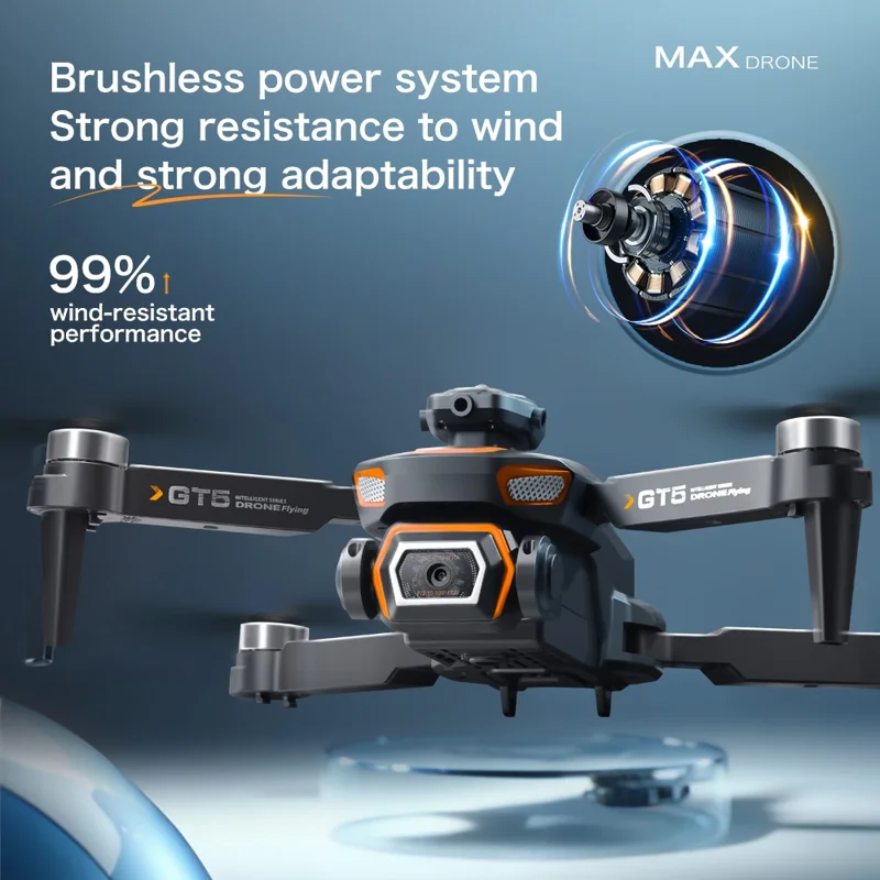 GT5 Drone RC Pliable avec Caméra HD 480P WiFi FPV Quadricoptère Brushless avec 2 Batteries