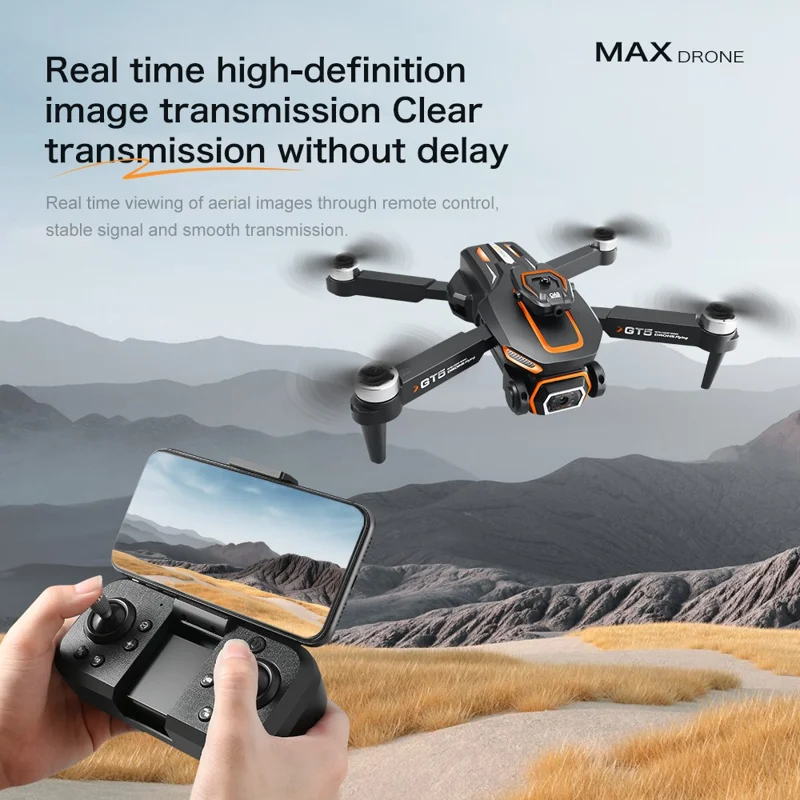 GT5 Drone RC Pliable avec Caméra HD 480P WiFi FPV Quadricoptère Brushless avec 2 Batteries