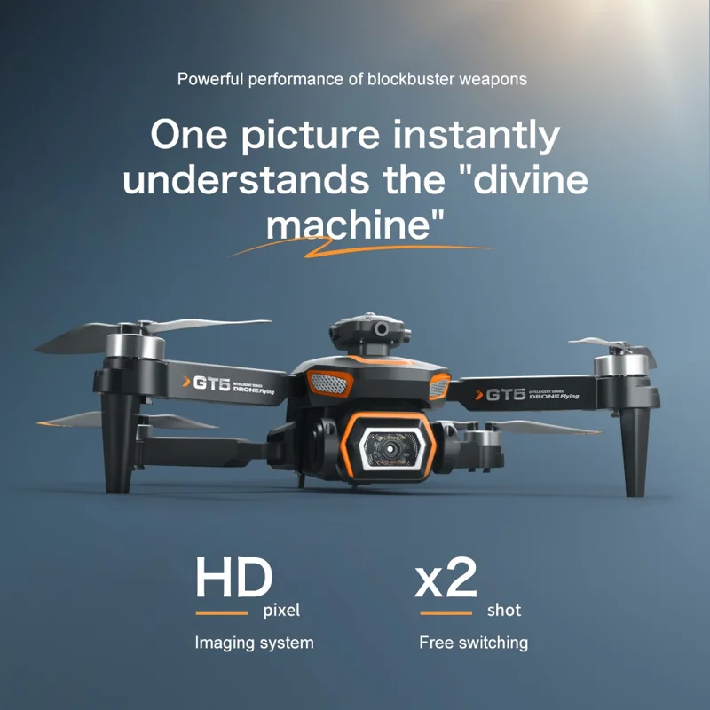 GT5 Drone RC Pliable avec Caméra HD 480P WiFi FPV Quadricoptère Brushless avec 2 Batteries