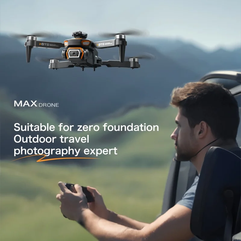 GT5 Drone RC Pliable avec Caméra HD 480P WiFi FPV Quadricoptère Brushless avec 2 Batteries