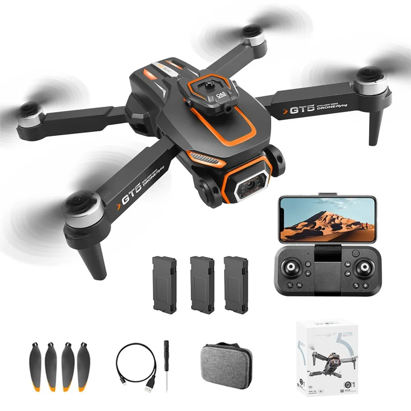 Drone RC Pliable GT5 avec Caméra HD 480P WiFi FPV Quadricoptère Brushless avec 3 Batteries