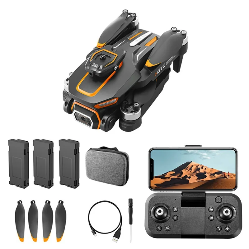 GT5 Faltbarer RC-Drohne mit 720P HD-Kamera, WLAN FPV, bürstenlosem Quadcopter und 3 Batterien