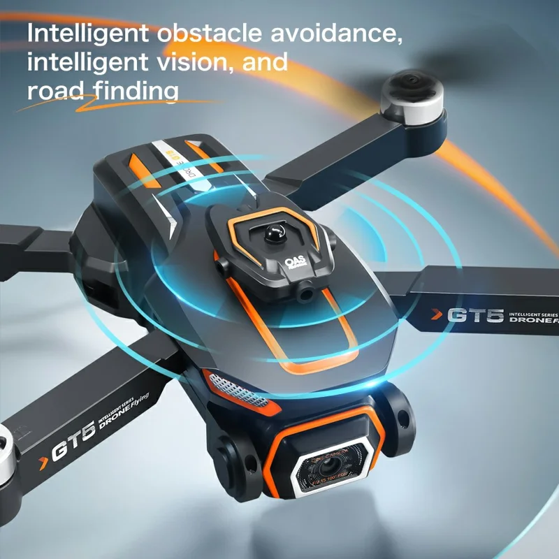 GT5 Faltbarer RC-Drohne mit 720P HD-Kamera, WLAN FPV, bürstenlosem Quadcopter und 3 Batterien